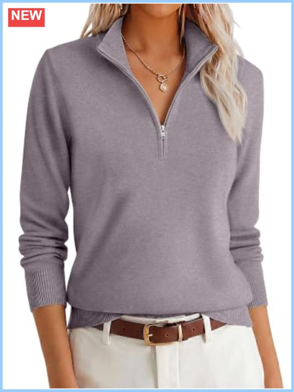 Women's Quarter Zip Lightweight Knit Pullover Sweater Long Sleeve Casual